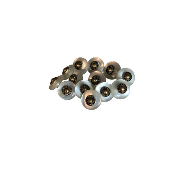 VINTAGE BUTTONS LOT OF 13 Pearl WHITE GOLD METAL Shank Button - Picture 1 of 8